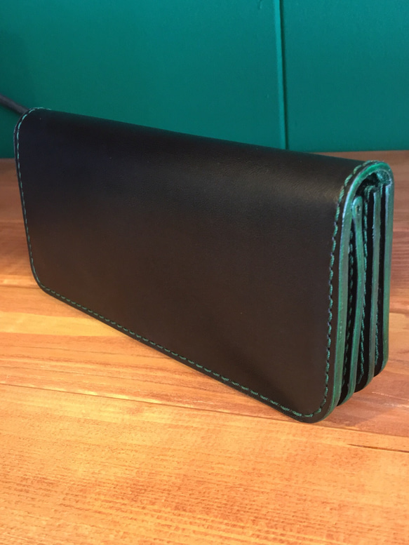 Plain long wallet【Black×Green】 4枚目の画像