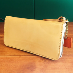 Plain round fastener long wallet【Beige×Orange】 3枚目の画像