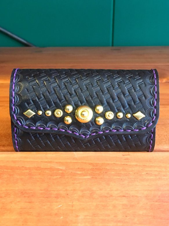 Studs basket key case【Black×Purple】 1枚目の画像