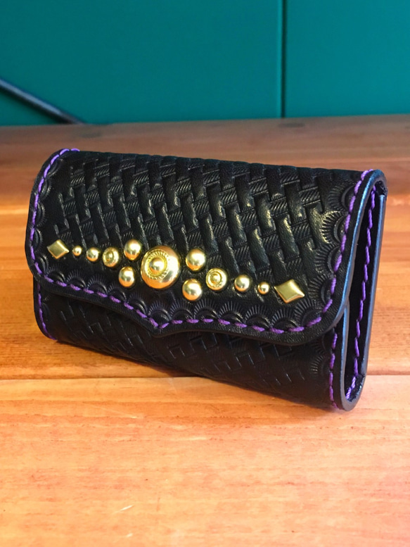 Studs basket key case【Black×Purple】 2枚目の画像