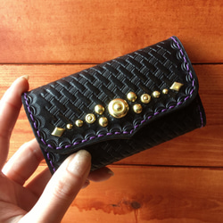 Studs basket key case【Black×Purple】 5枚目の画像