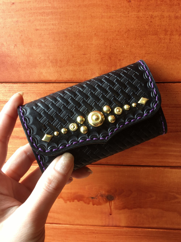 Studs basket key case【Black×Purple】 5枚目の画像