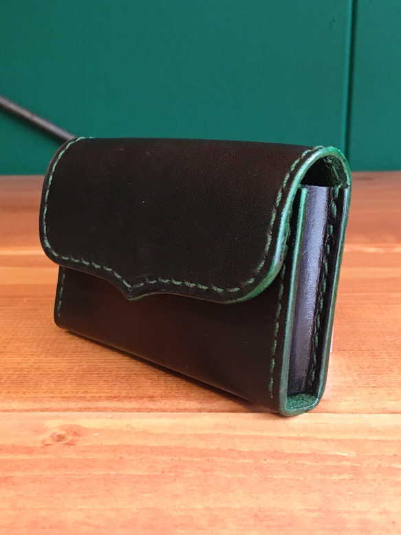 Plain business card case【Black×Green】 2枚目の画像