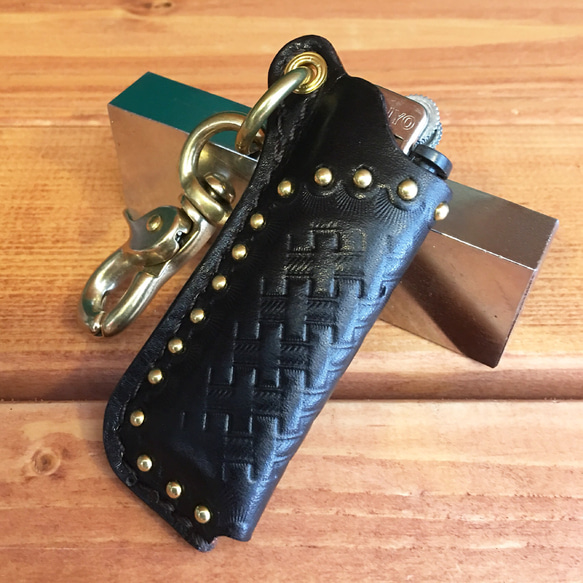 Basket×Studs lighter case【Black×Brown】 2枚目の画像