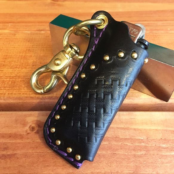 Basket×Studs lighter case【Black×Purple】 2枚目の画像