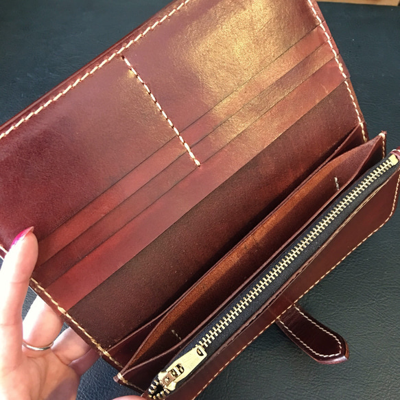 Plain flap long wallet【Brown×Beige】 4枚目の画像