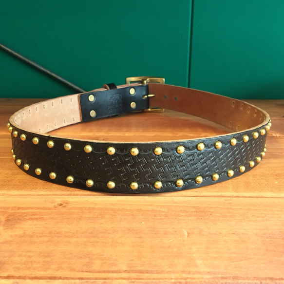 38mm Basket×Studs belt【Black×Beige】 3枚目の画像