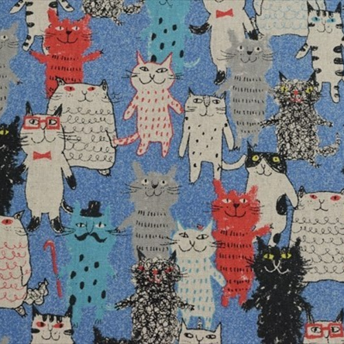 Kei Fabric】Miyako Kawaguchi/陽気な猫たち/ネコ/綿麻キャンバス生地