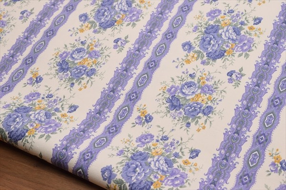 [棉布斜紋面料]古典玫瑰*邊框圖案/ ya編織/棉布/布/日本製造/紫藍色 第3張的照片