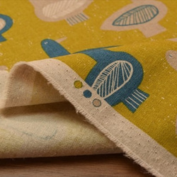 斯堪的納維亞風格/鳥紋/棉麻帆布面料/棉麻/日本製造/布料/芥末 第2張的照片