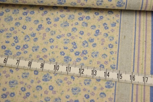 [日本製造]棉麻花朵圖案補丁圖案/棉亞麻/帆布面料/藍色 第5張的照片