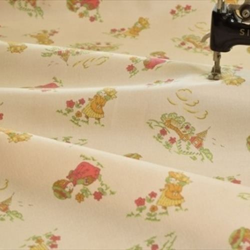 特価！女の子と花柄/昭和レトロ/ビンテージ/コットン生地/ネル起毛