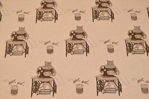 [Naoya Hata] Naoya Hata / 縫紉機和貓 / 縫紉貓 / 棉麻織物 / 帆布 / 棕色米色 第6張的照片