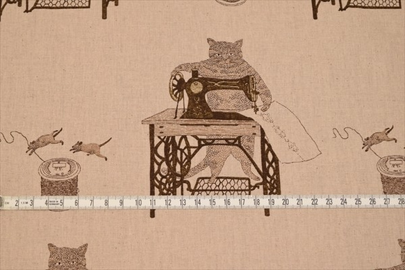 [Naoya Hata] Naoya Hata / 縫紉機和貓 / 縫紉貓 / 棉麻織物 / 帆布 / 棕色米色 第7張的照片