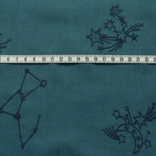 KOKKA】ダブルガーゼ/刺繍コットン生地/星座と流星/深青緑 生地