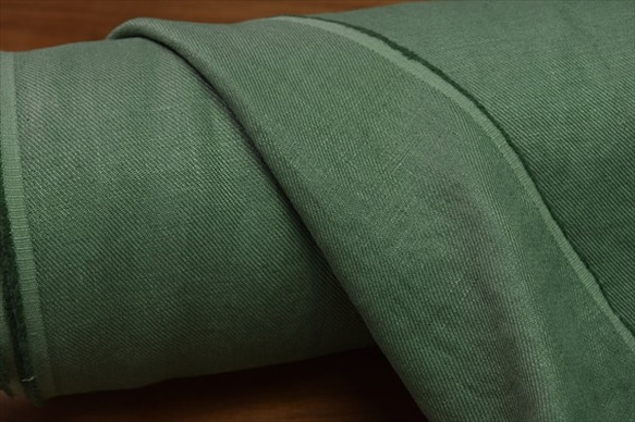50cm【Safirran亞麻】優質彩色亞麻斜紋面料/寬幅/素色/天然料/綠色 第5張的照片