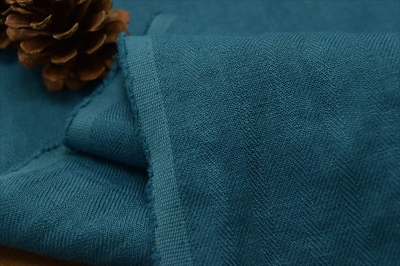 50cm [日本亞麻布]高品質彩色亞麻布/人字形編織/單色/天然材料/藍色 第6張的照片