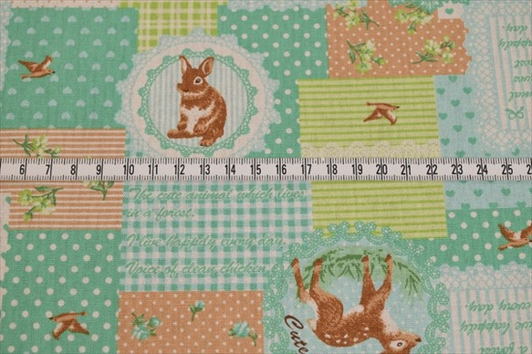[T＆T系列]兔子和小鹿斑比/拼布圖案/棉亞麻帆布面料/棉亞麻/入學/綠色 第7張的照片