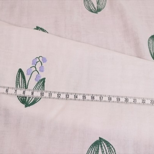 刺繍ダブルガーゼ生地】スズラン刺繍/鈴蘭/コットン/オフ白色