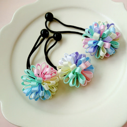 二個セット淡い虹色たんぽぽリボン ヘアゴム Lilyiris リリーアイリス