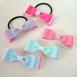 うさみみリボン　ヘアゴム　3こセット　花柄　パステルカラー　ピンク　パープル うさみみリボンヘアゴム3こセット花柄パステルカラーピンクパープル