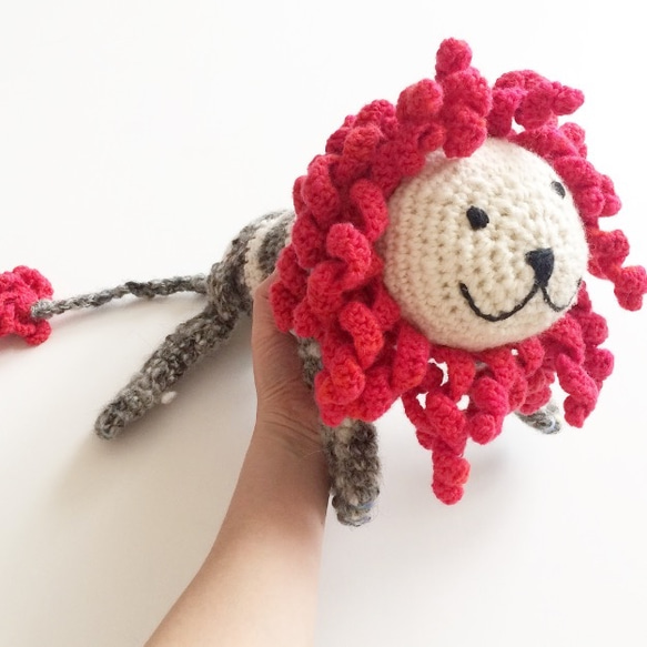 あみぐるみ 花 ピンクライオン 手紡ぎあみぐるみライオン amigurumi lion - pink あみぐるみ soramame
