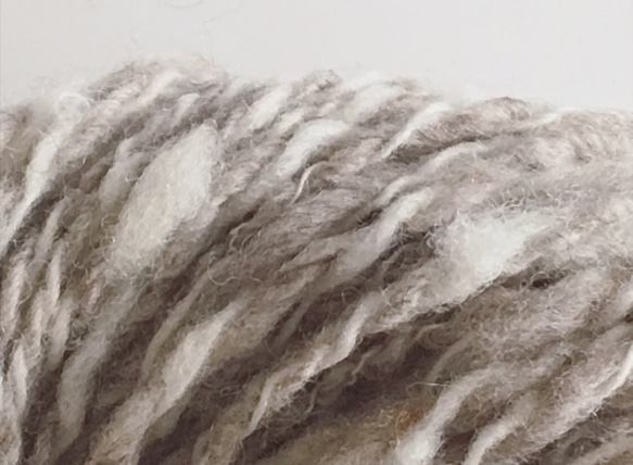 ⑦ 手紡ぎ糸　メリノ・コリデール　ベージュホワイト（80ｇ）5 wpi 超極太 2枚目の画像