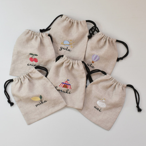 入園入学》名入れ刺繍 巾着 【選べるデザイン】コップ袋／給食袋