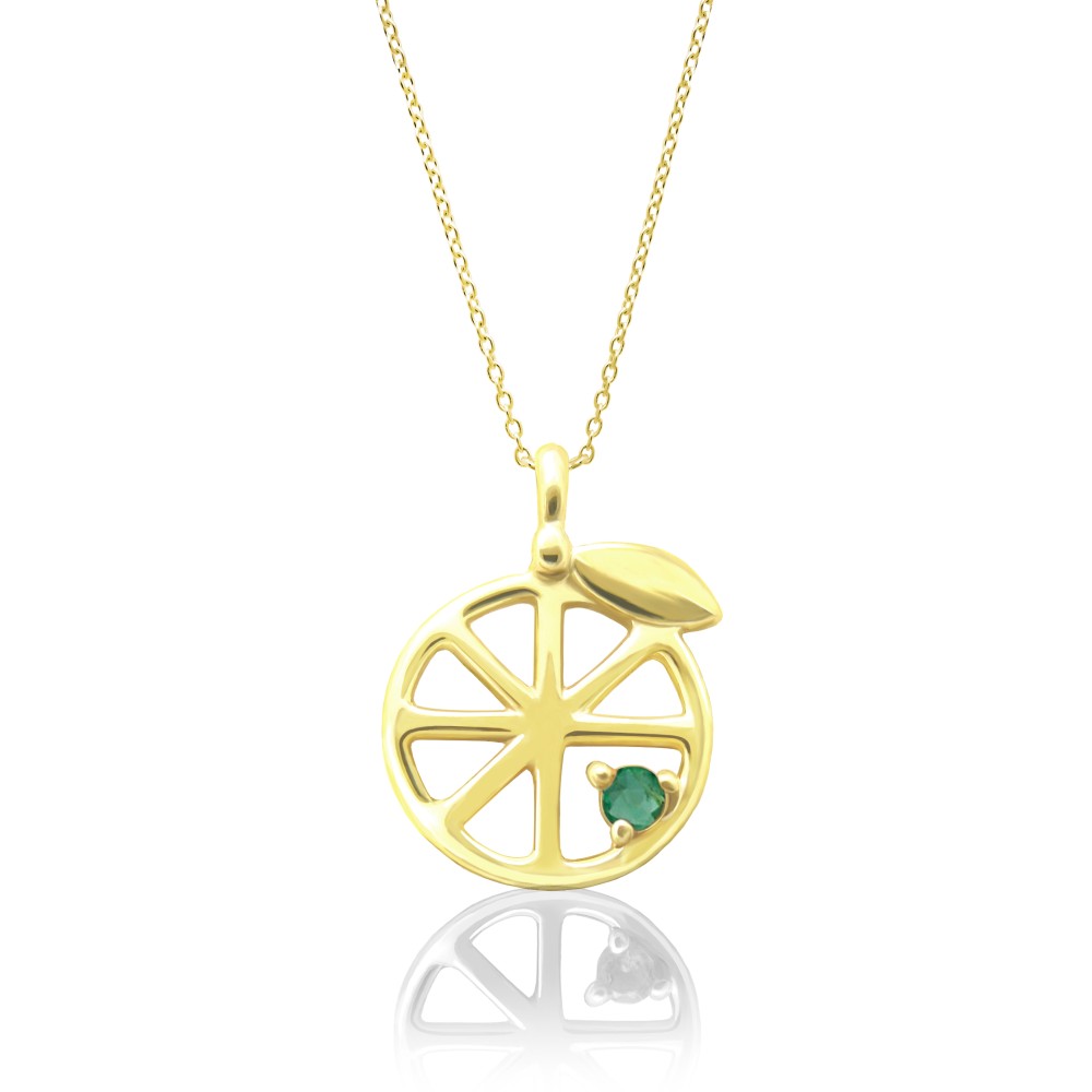 可愛い フルーツ ジュエリー 輪切り みかん モチーフ 5月 誕生石 エメラルド オレンジ ペンダント [受注制作]