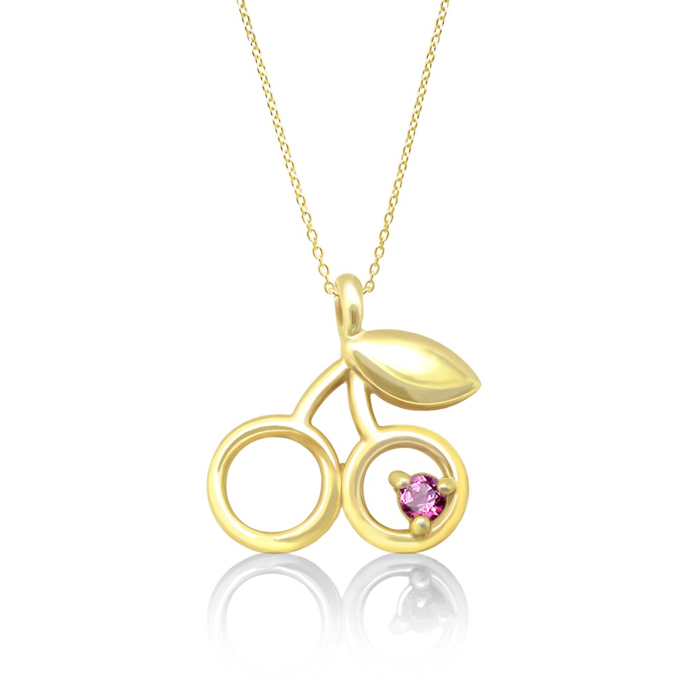 フルーツ ジュエリー さくらんぼ 10月 誕生石 ピンクトルマリン サクランボ チェリー ネックレス [受注制作]