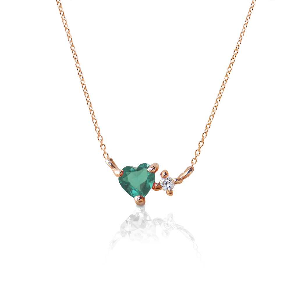ハート形の天然石が可愛い！ 5月 誕生石 エメラルド & ダイヤモンド ピンクゴールド ネックレス ★在庫あり★