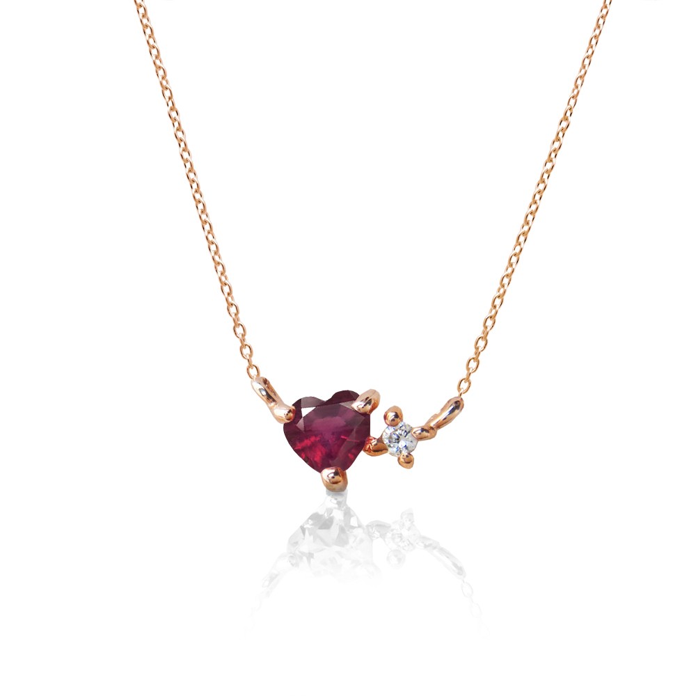 ハート形の天然石が可愛い！ 7月 誕生石 ルビー & ダイヤモンド ピンクゴールド ネックレス [受注制作]