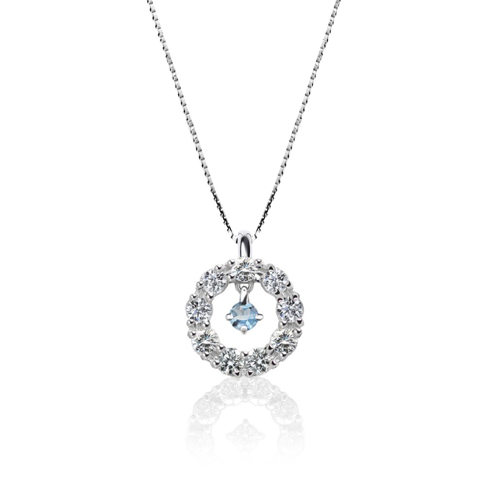 幸運のお守り リース モチーフ プラチナ 3月 誕生石 アクアマリン & ダイヤモンド アニバーサリー ネックレス