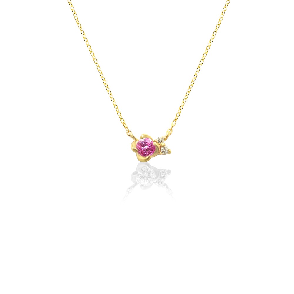白山吹 花 モチーフ 9月 誕生石 ピンクサファイア & ダイヤモンド イエローゴールド フラワー ネックレス 受注制作