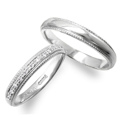 シンプル ミル打ち プラチナ 天然 ダイヤモンド マリッジ リング 結婚指輪！サイズ直し 1回 無料 対応付き 1枚目の画像