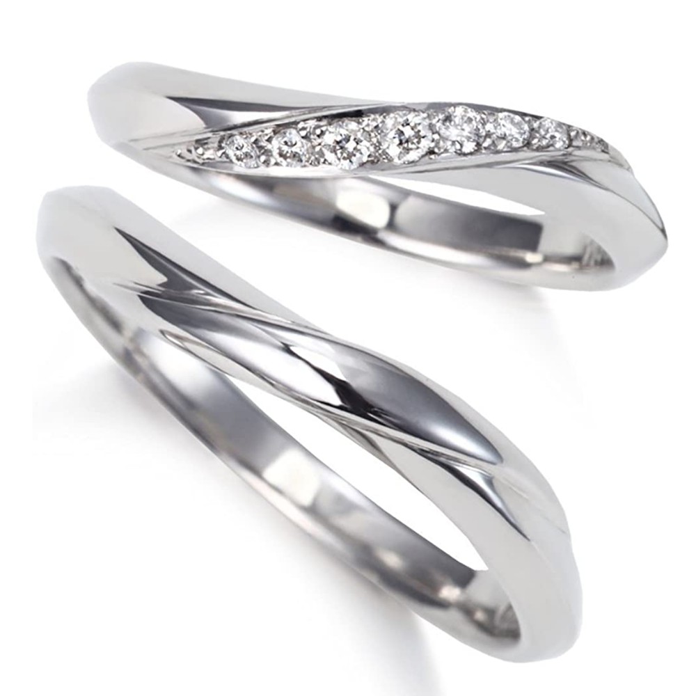 プラチナ 天然 ダイヤモンド ウェーブ ライン マリッジ リング 結婚指輪 2本ペアでこの価格