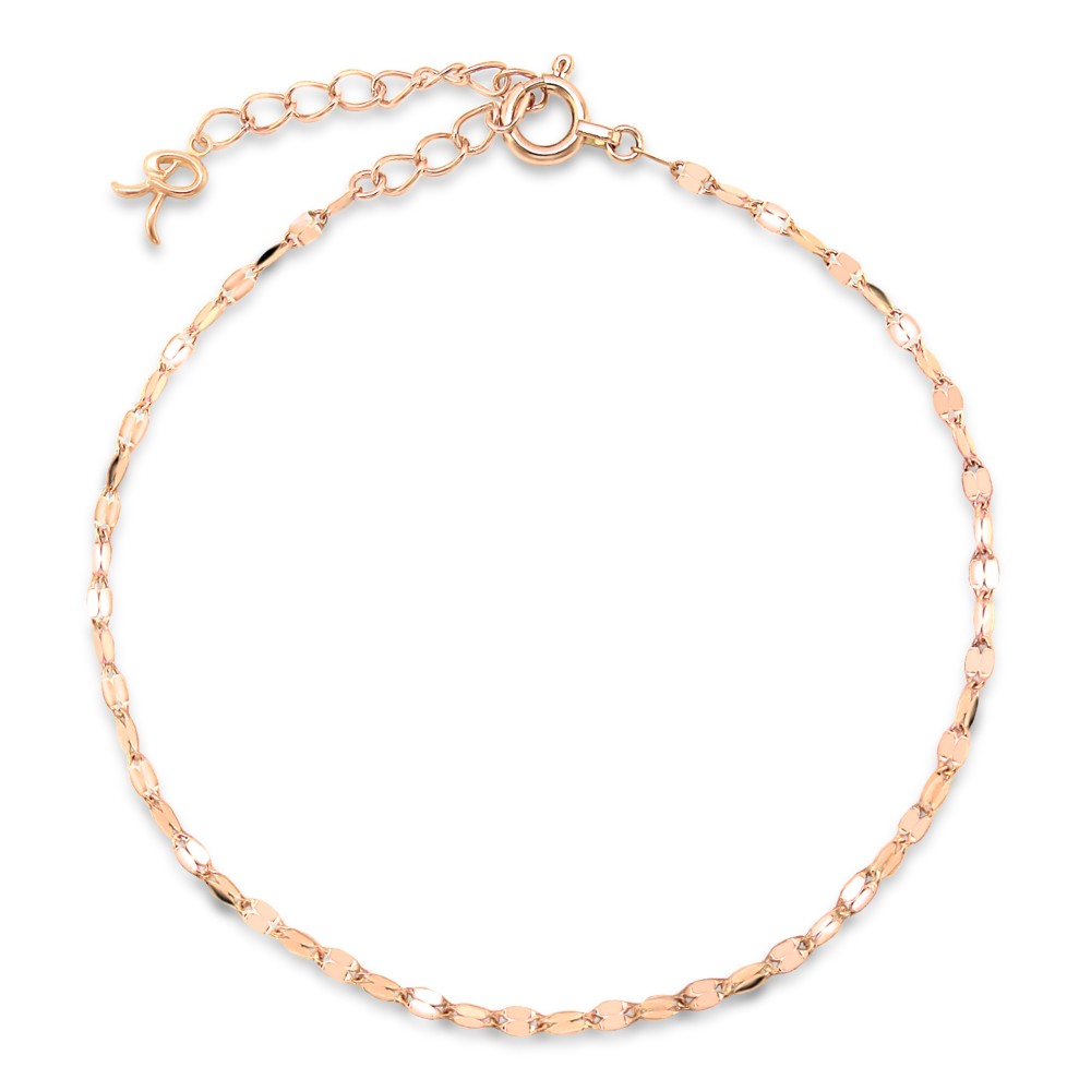 イニシャル [ R ] ミニチャーム付 リーフ モチーフ ピンクゴールド アルファベット ブレスレット [受注制作]