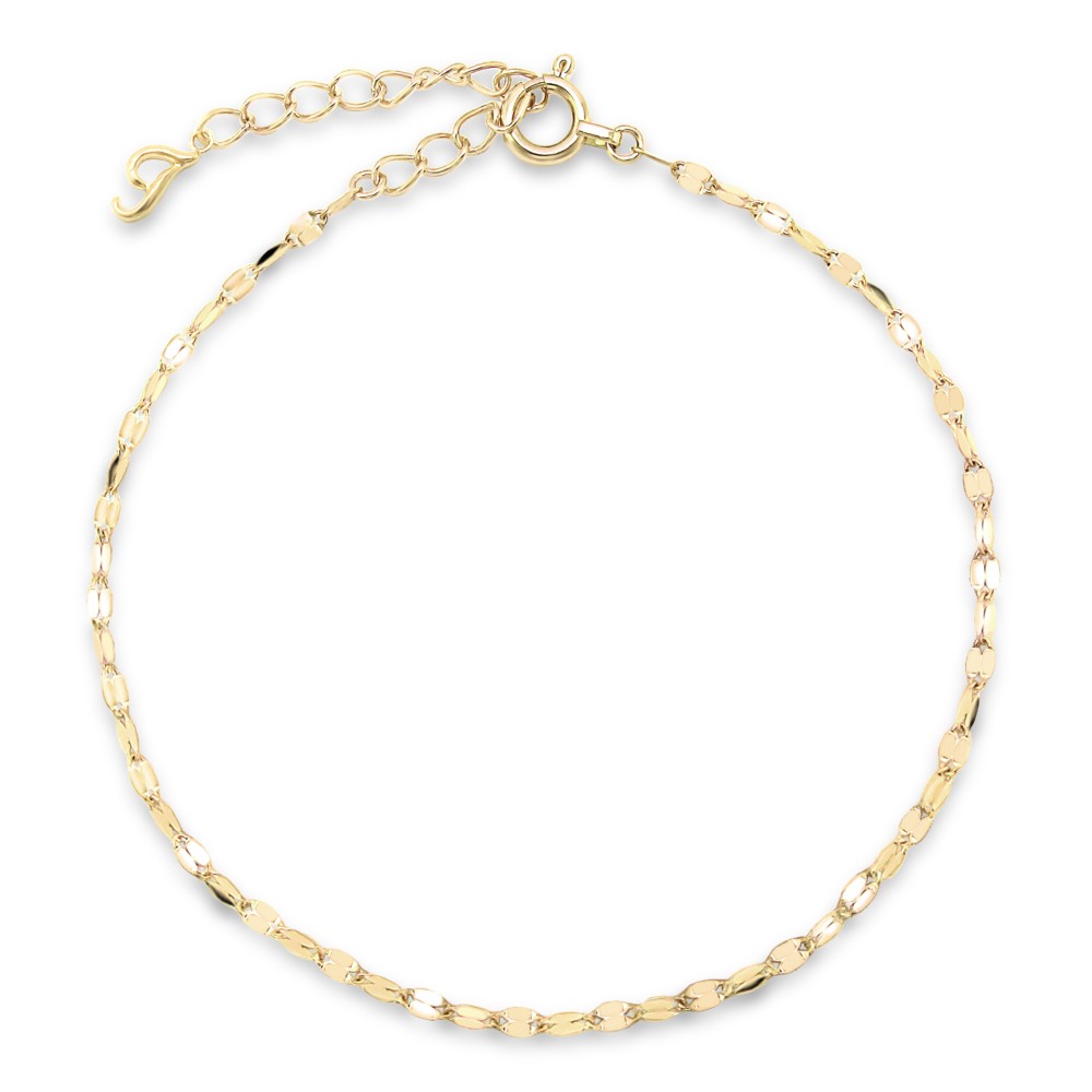 イニシャル [ T ] ミニチャーム付 リーフ モチーフ イエローゴールド アルファベット ブレスレット [受注制作]