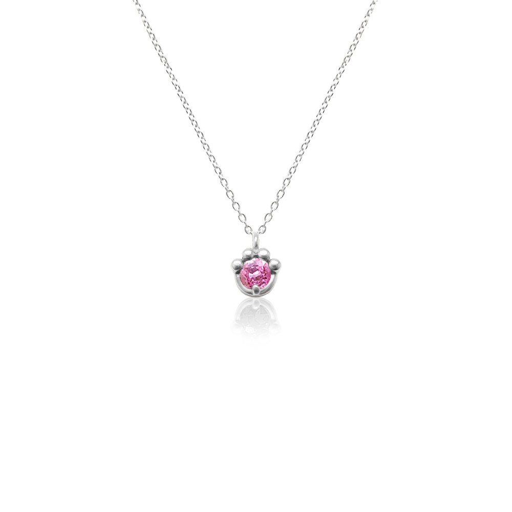 猫 の 肉球 モチーフ 9月 誕生石 ピンクサファイア ホワイトゴールド ねこ シリーズ ネックレス ★在庫あり★
