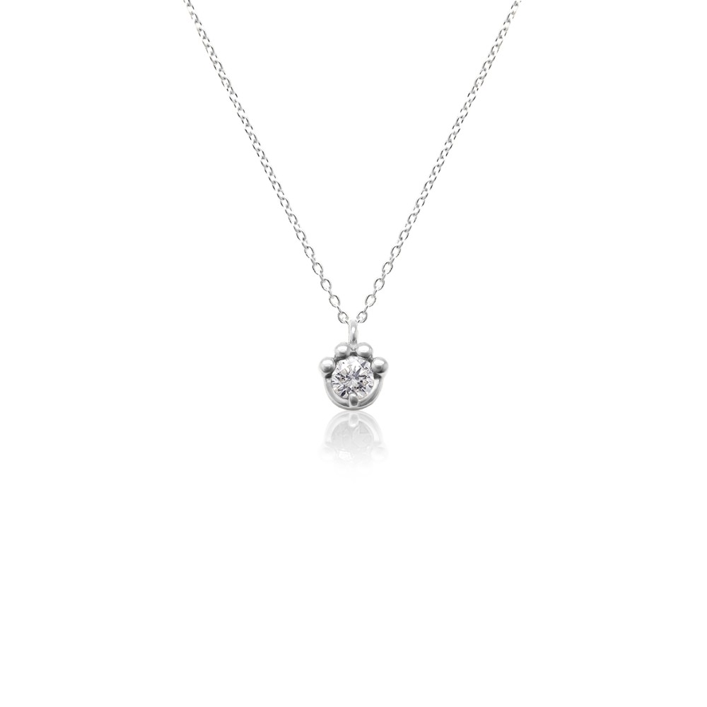 猫 の 肉球 モチーフ 4月 誕生石 ダイヤモンド ホワイトゴールド ねこ シリーズ ネックレス [受注制作]