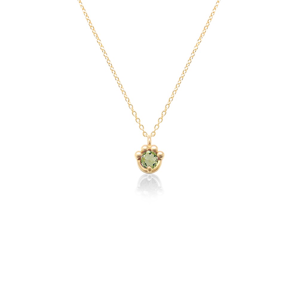 猫 の 肉球 モチーフ 8月 誕生石 ペリドット イエローゴールド ねこ シリーズ ネックレス [受注制作]