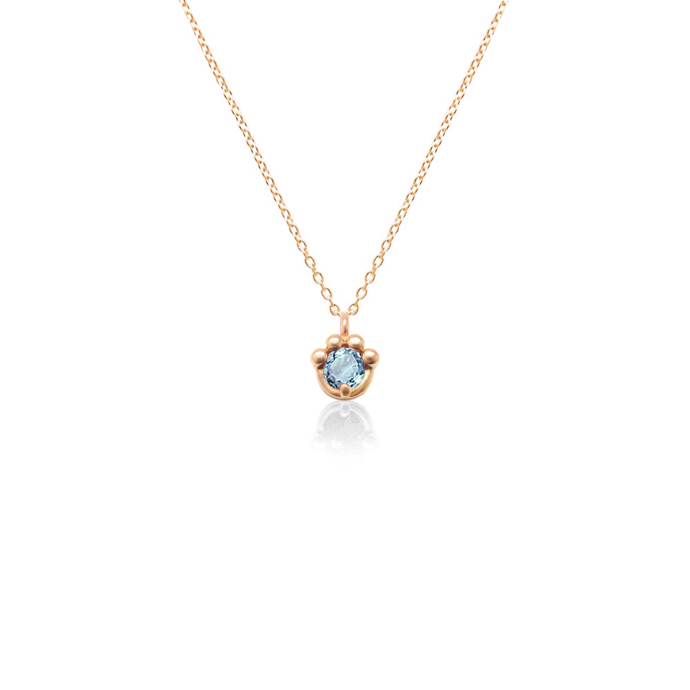 猫 の 肉球 モチーフ 11月 誕生石 ブルートパーズ ピンクゴールド ねこ シリーズ ネックレス [受注制作]