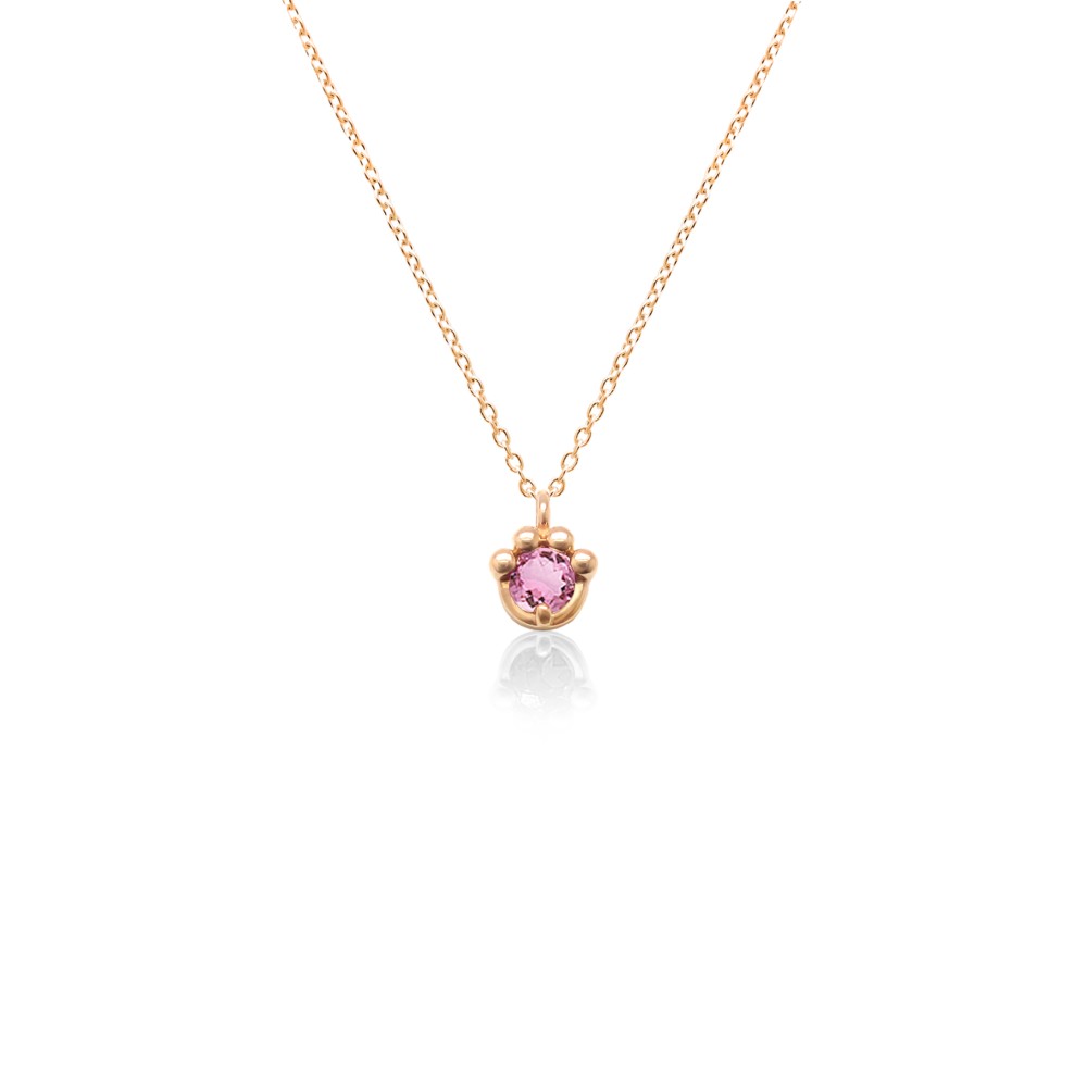 猫 の 肉球 モチーフ 10月 誕生石 ピンクトルマリン ピンクゴールド ねこ シリーズ ネックレス [受注制作]