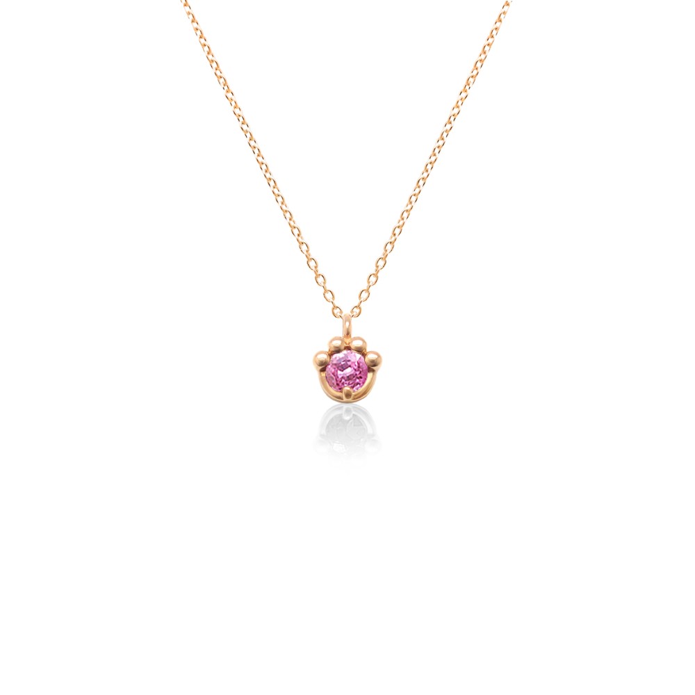 猫 の 肉球 モチーフ 9月 誕生石 ピンクサファイア ピンクゴールド ねこ シリーズ ネックレス [受注制作]