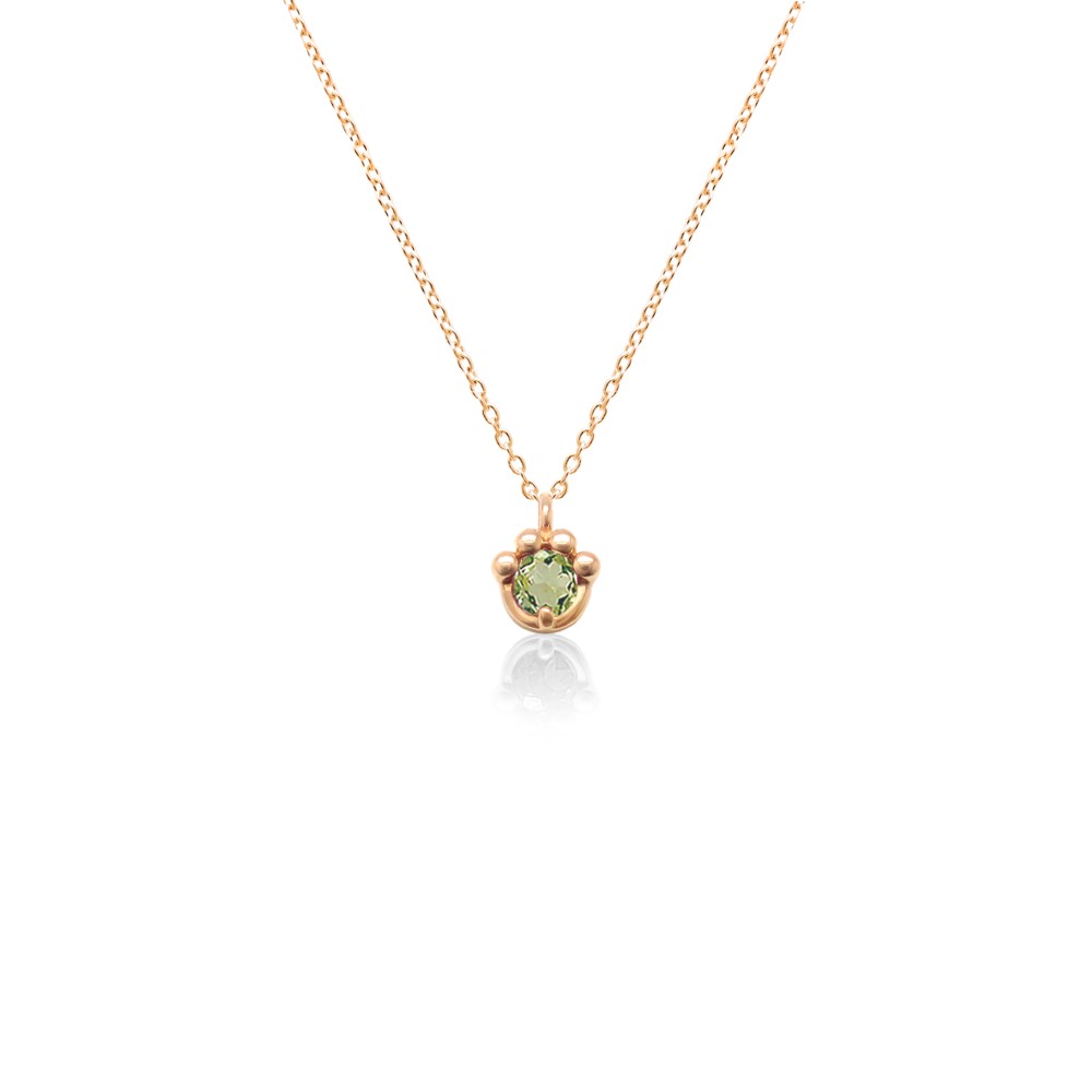 猫 の 肉球 モチーフ 8月 誕生石 ペリドット ピンクゴールド ねこ シリーズ ネックレス [受注制作]