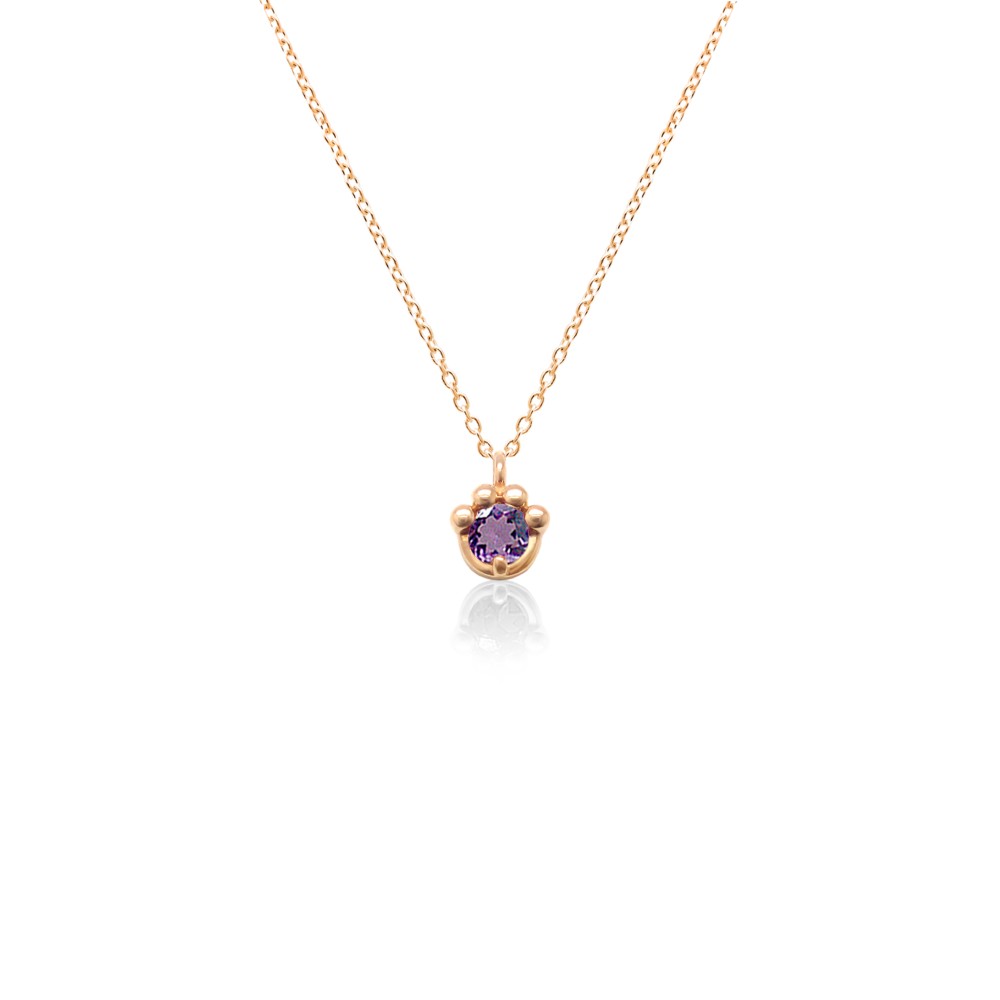 猫 の 肉球 モチーフ 2月 誕生石 アメジスト ピンクゴールド ねこ シリーズ ネックレス [受注制作]
