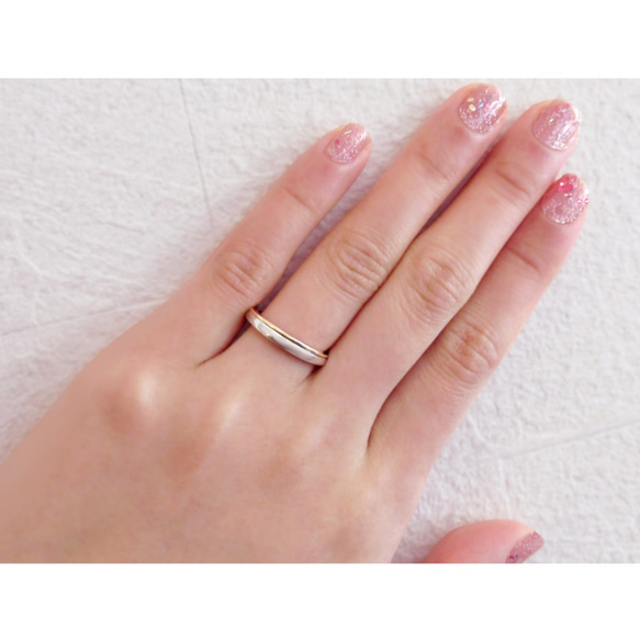 シンプル プラチナ900 & K18ピンクゴールド コンビカラー マリッジリング 結婚指輪 2本ペアでこの価格！ 5枚目の画像