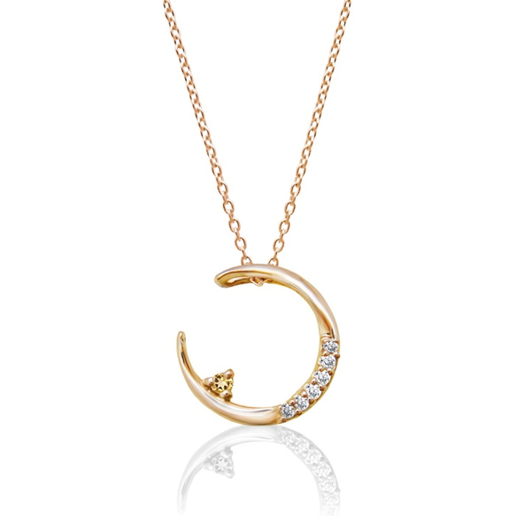 幸運 モチーフ 三日月 11月 誕生石 シトリン & ダイヤモンド ピンク