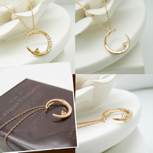 幸運 モチーフ 三日月 11月 誕生石 シトリン & ダイヤモンド ピンク