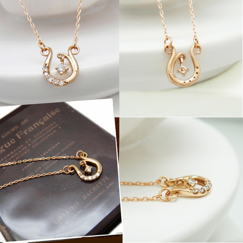 4月 誕生石 ダイヤモンド 幸運モチーフ 馬の蹄 K10 ピンクゴールド